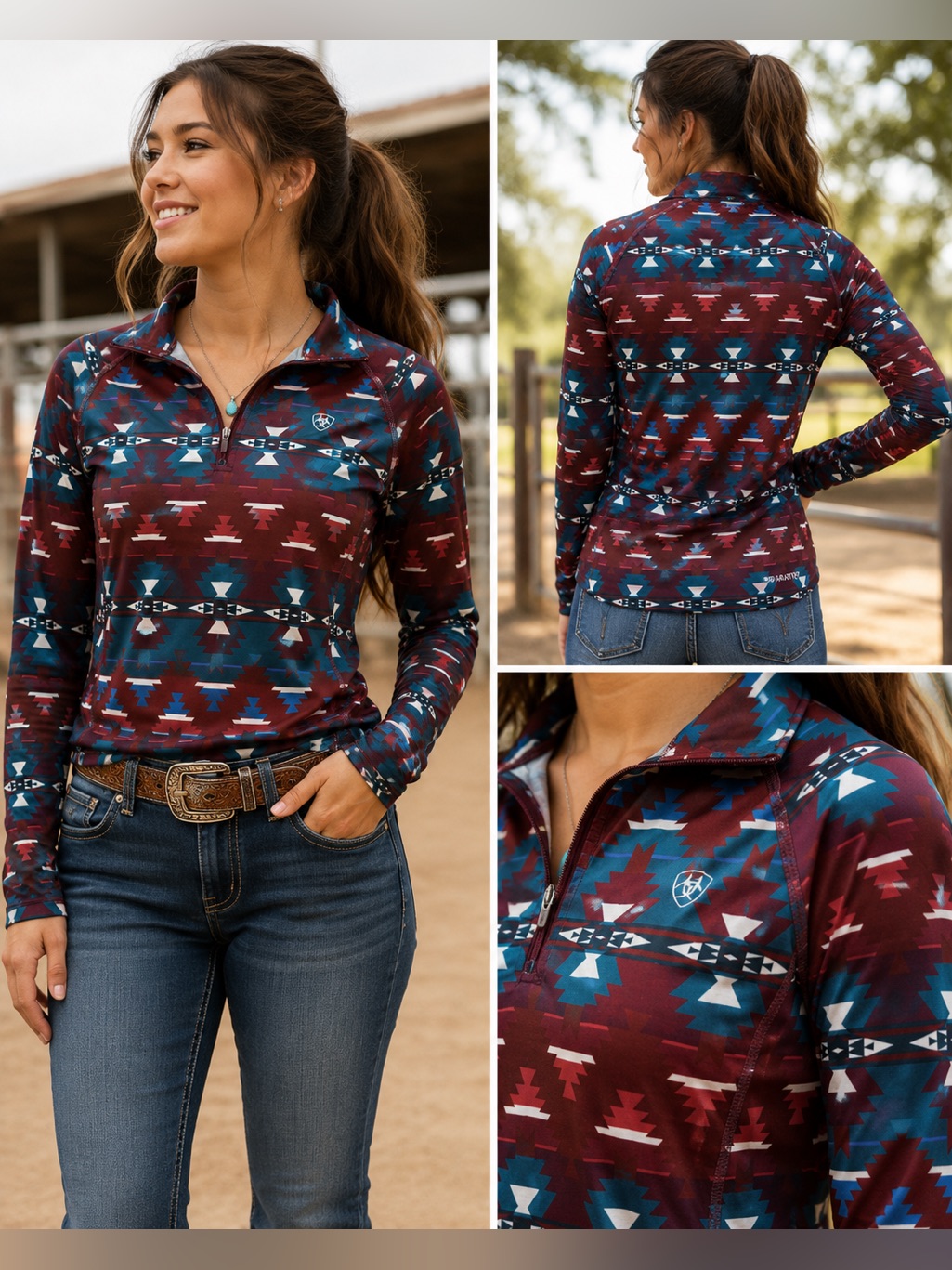 Ariattek Women’s 1/4 Zip Pullover Southwestern Aztec Print Performance Top